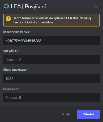 Formulář pro zápis služby