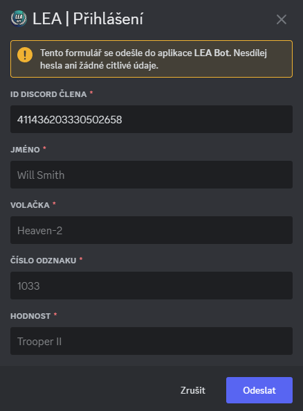 Formulář pro zápis služby